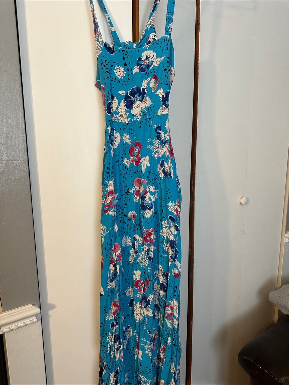 Zara Blue Floral Maxi Dress with Straps